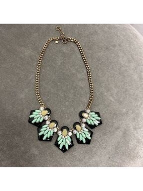 J. Crew mint olive green black crystal rhinestone cluster statement necklace